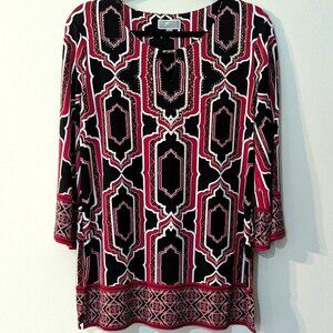 JM Collection Women's Geometric Print 3/4 Sleeve Tunic Top. Size Medium.